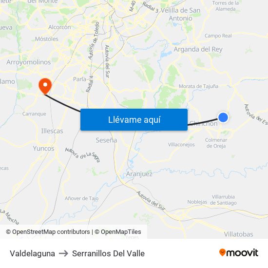 Valdelaguna to Serranillos Del Valle map