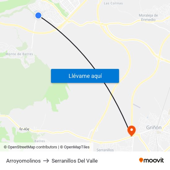 Arroyomolinos to Serranillos Del Valle map