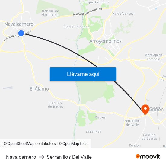 Navalcarnero to Serranillos Del Valle map
