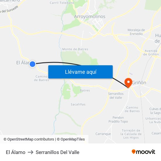 El Álamo to Serranillos Del Valle map