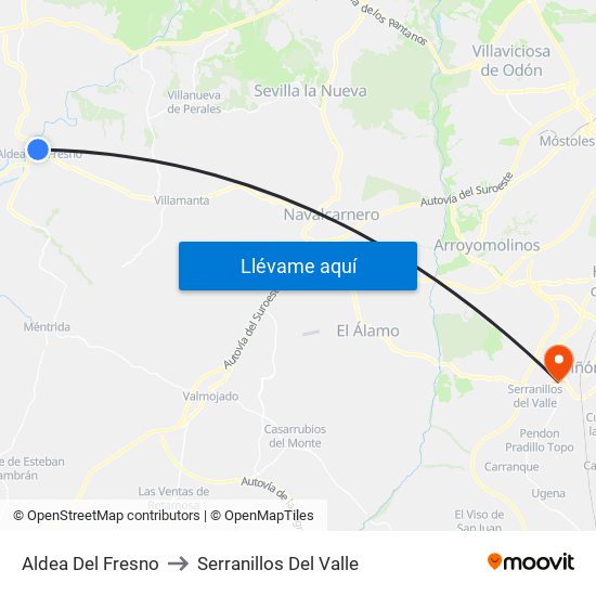 Aldea Del Fresno to Serranillos Del Valle map