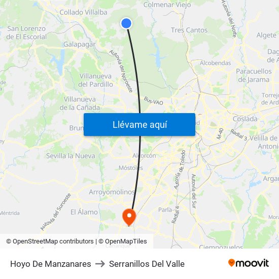 Hoyo De Manzanares to Serranillos Del Valle map