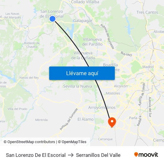 San Lorenzo De El Escorial to Serranillos Del Valle map