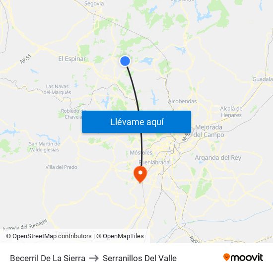Becerril De La Sierra to Serranillos Del Valle map