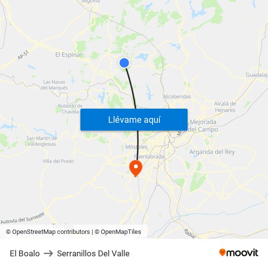El Boalo to Serranillos Del Valle map