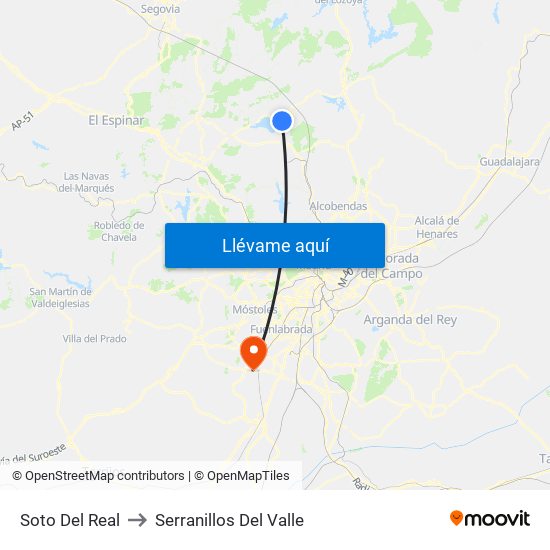 Soto Del Real to Serranillos Del Valle map