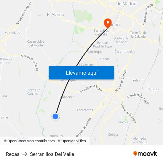 Recas to Serranillos Del Valle map