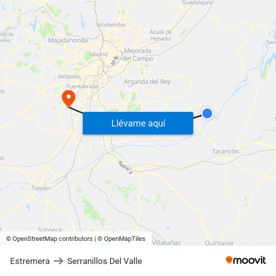 Estremera to Serranillos Del Valle map