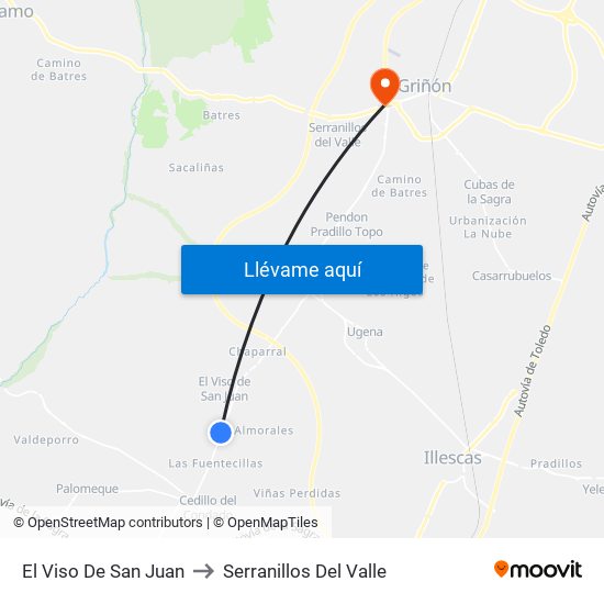 El Viso De San Juan to Serranillos Del Valle map