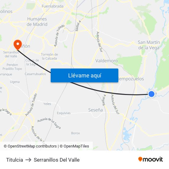 Titulcia to Serranillos Del Valle map