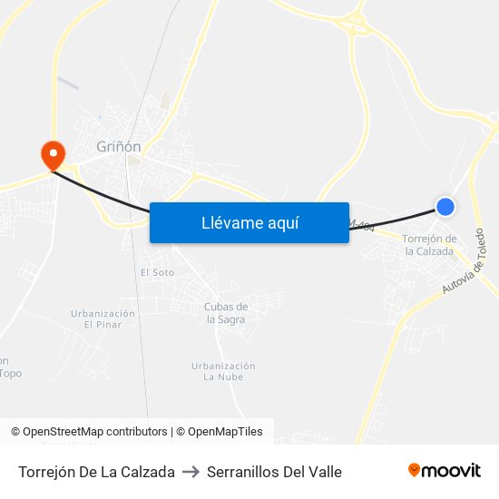 Torrejón De La Calzada to Serranillos Del Valle map