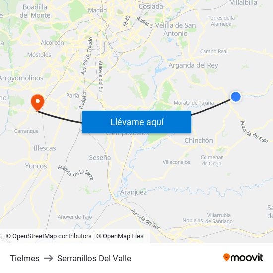 Tielmes to Serranillos Del Valle map