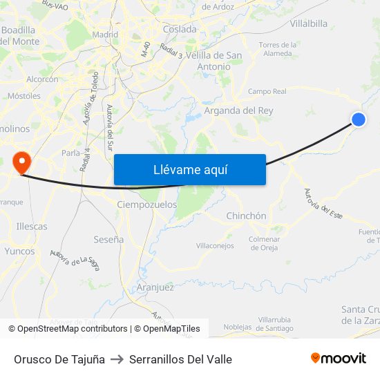 Orusco De Tajuña to Serranillos Del Valle map