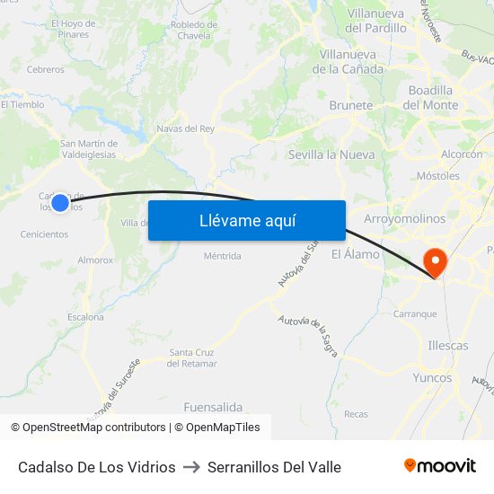 Cadalso De Los Vidrios to Serranillos Del Valle map