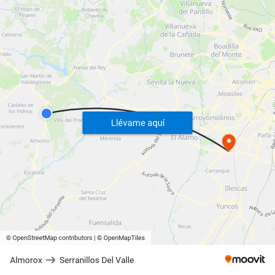 Almorox to Serranillos Del Valle map