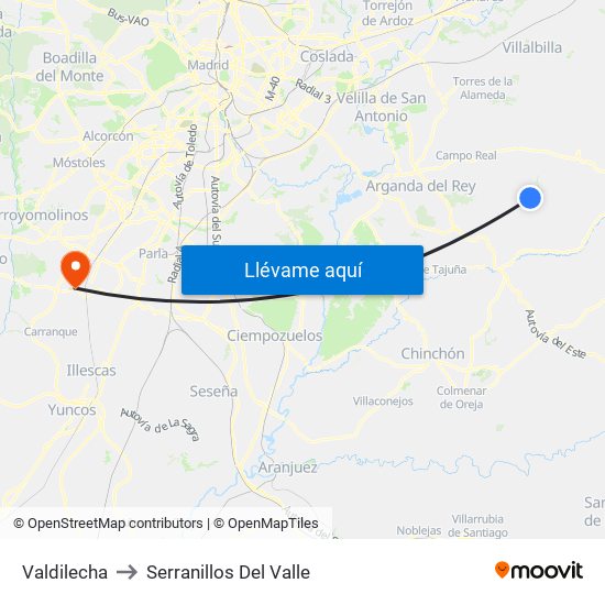 Valdilecha to Serranillos Del Valle map