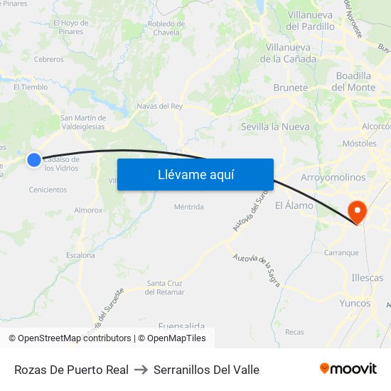 Rozas De Puerto Real to Serranillos Del Valle map