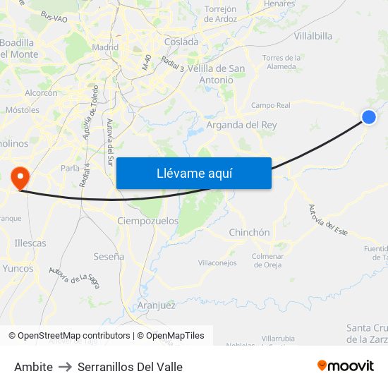 Ambite to Serranillos Del Valle map