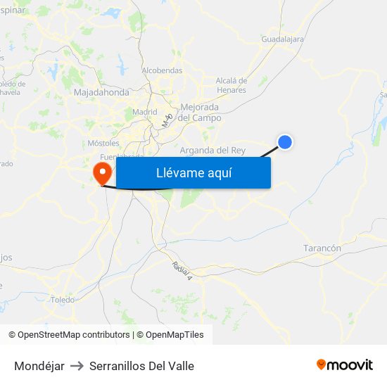 Mondéjar to Serranillos Del Valle map