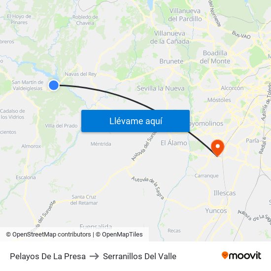 Pelayos De La Presa to Serranillos Del Valle map