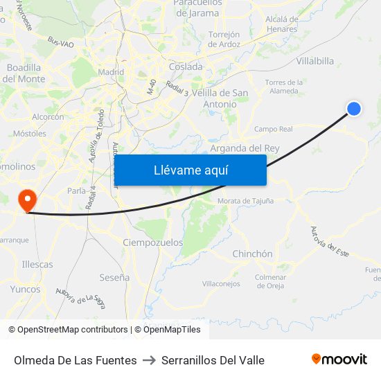 Olmeda De Las Fuentes to Serranillos Del Valle map