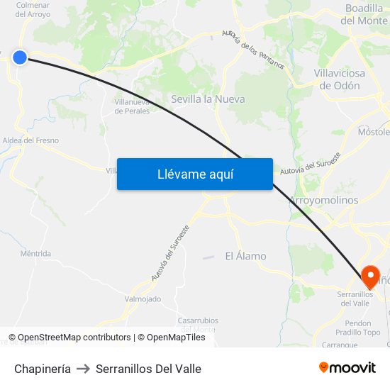 Chapinería to Serranillos Del Valle map