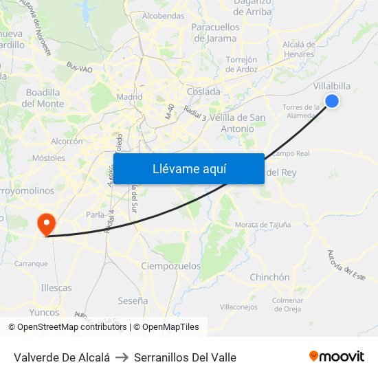 Valverde De Alcalá to Serranillos Del Valle map