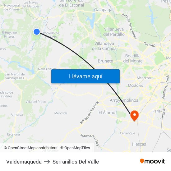 Valdemaqueda to Serranillos Del Valle map