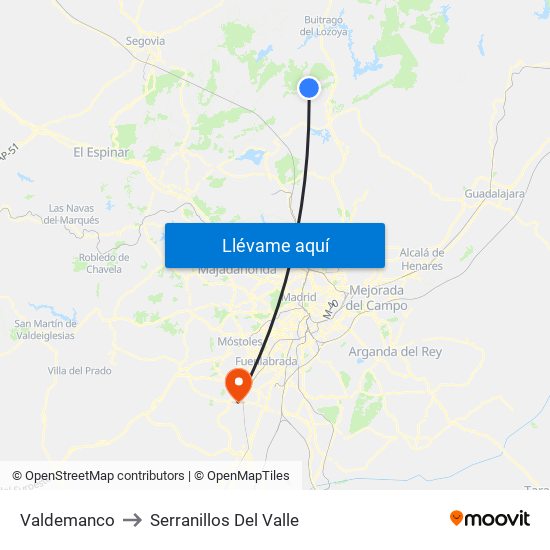 Valdemanco to Serranillos Del Valle map