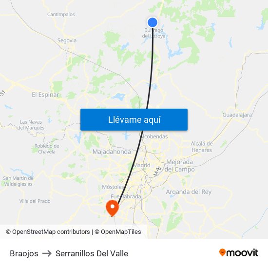 Braojos to Serranillos Del Valle map