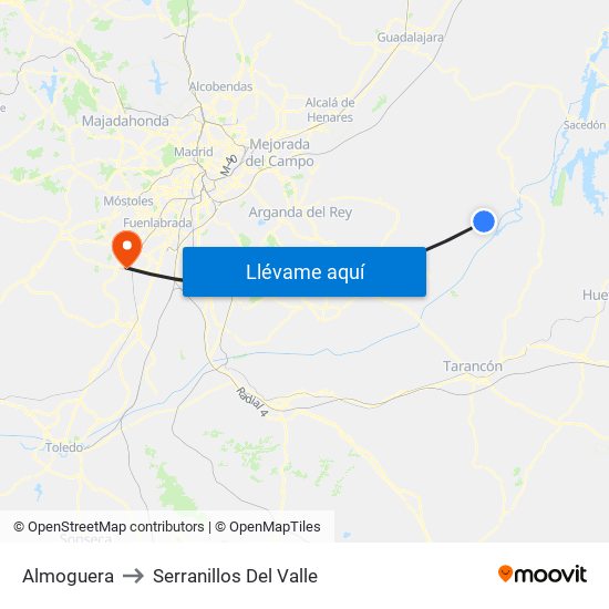 Almoguera to Serranillos Del Valle map