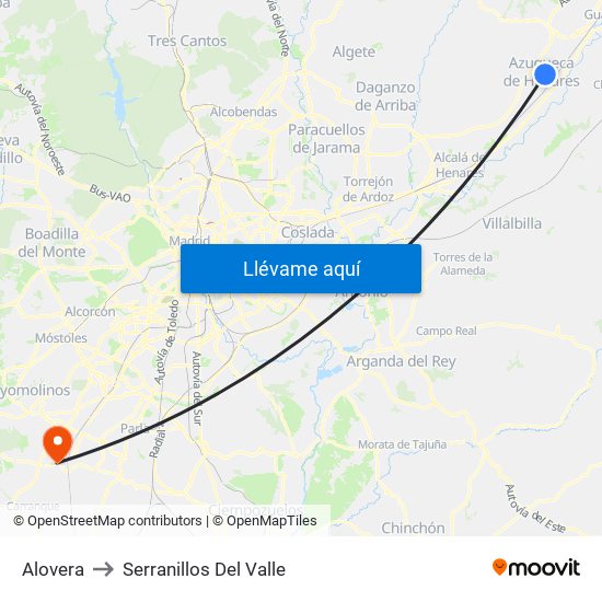 Alovera to Serranillos Del Valle map