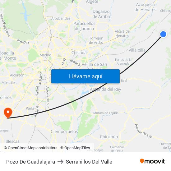 Pozo De Guadalajara to Serranillos Del Valle map