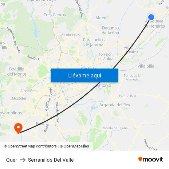 Quer to Serranillos Del Valle map