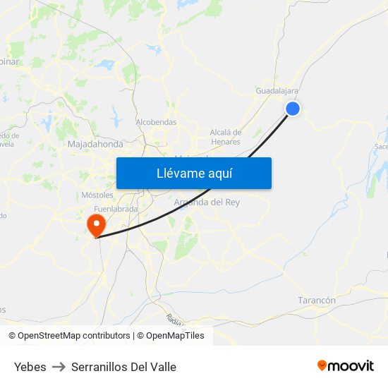 Yebes to Serranillos Del Valle map