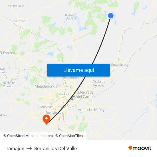 Tamajón to Serranillos Del Valle map