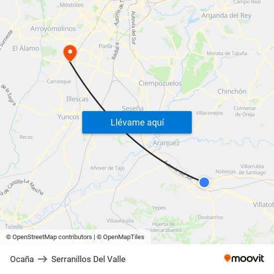 Ocaña to Serranillos Del Valle map