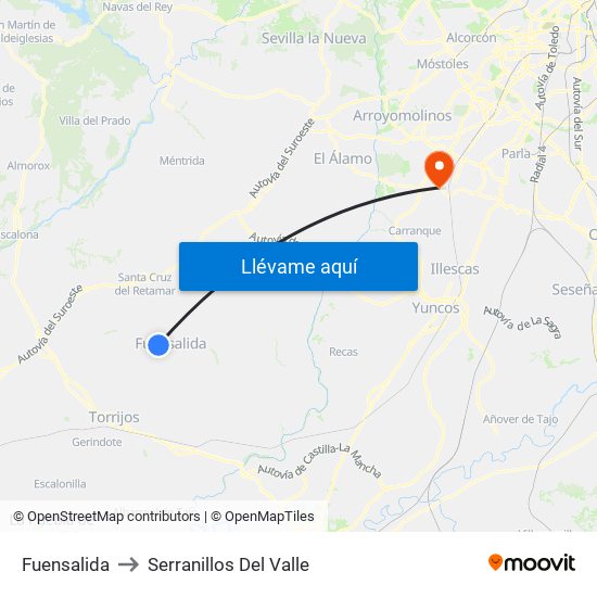 Fuensalida to Serranillos Del Valle map