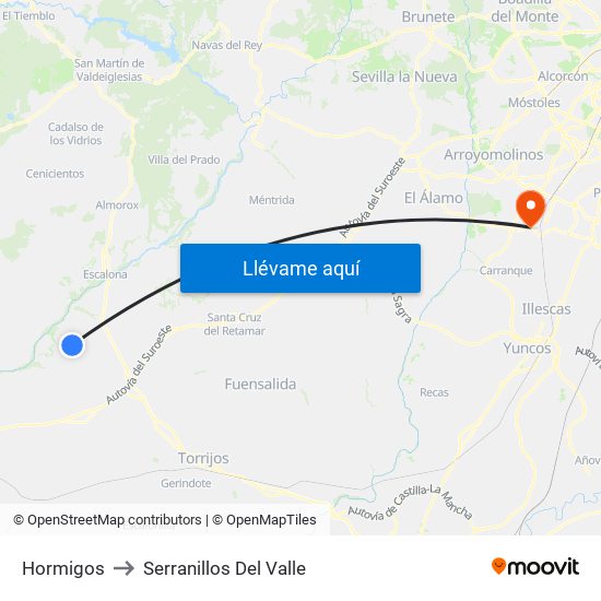 Hormigos to Serranillos Del Valle map