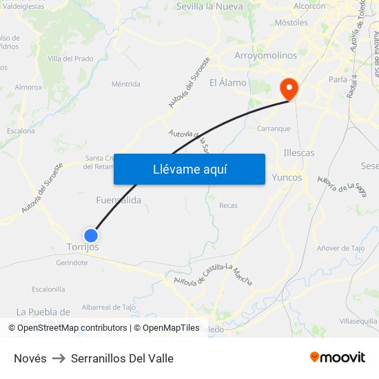 Novés to Serranillos Del Valle map