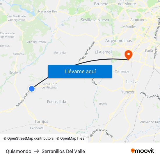 Quismondo to Serranillos Del Valle map