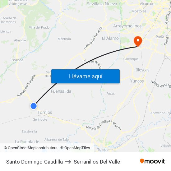 Santo Domingo-Caudilla to Serranillos Del Valle map