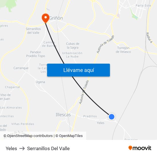 Yeles to Serranillos Del Valle map