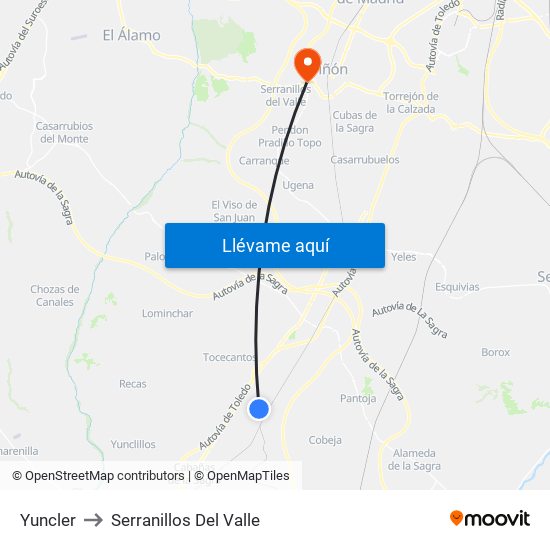 Yuncler to Serranillos Del Valle map