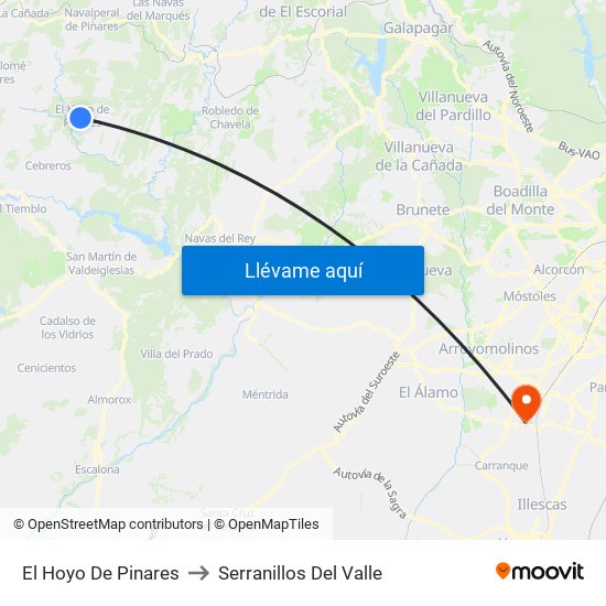 El Hoyo De Pinares to Serranillos Del Valle map