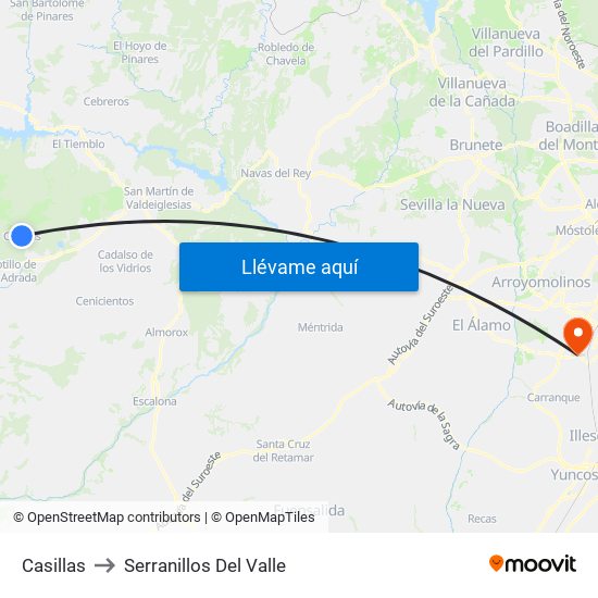 Casillas to Serranillos Del Valle map