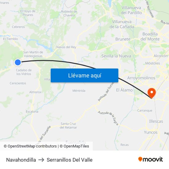 Navahondilla to Serranillos Del Valle map