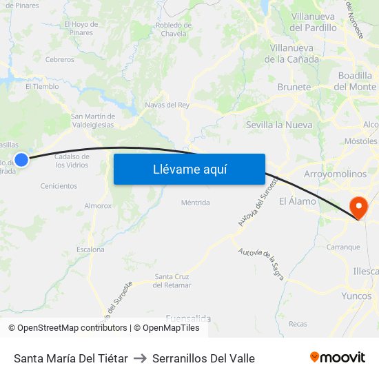 Santa María Del Tiétar to Serranillos Del Valle map
