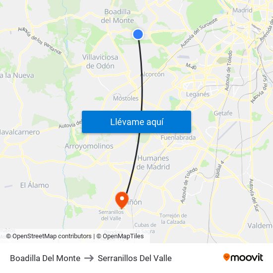 Boadilla Del Monte to Serranillos Del Valle map
