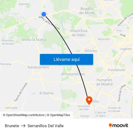Brunete to Serranillos Del Valle map